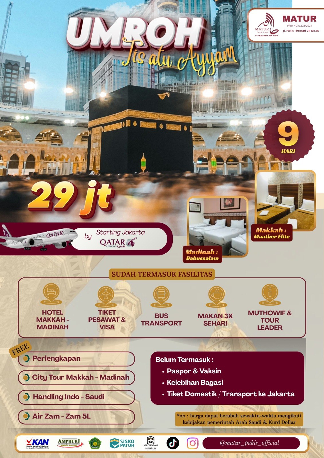 Paket Umroh 9 Hari Jis Atu Ayyam- Matur Travel